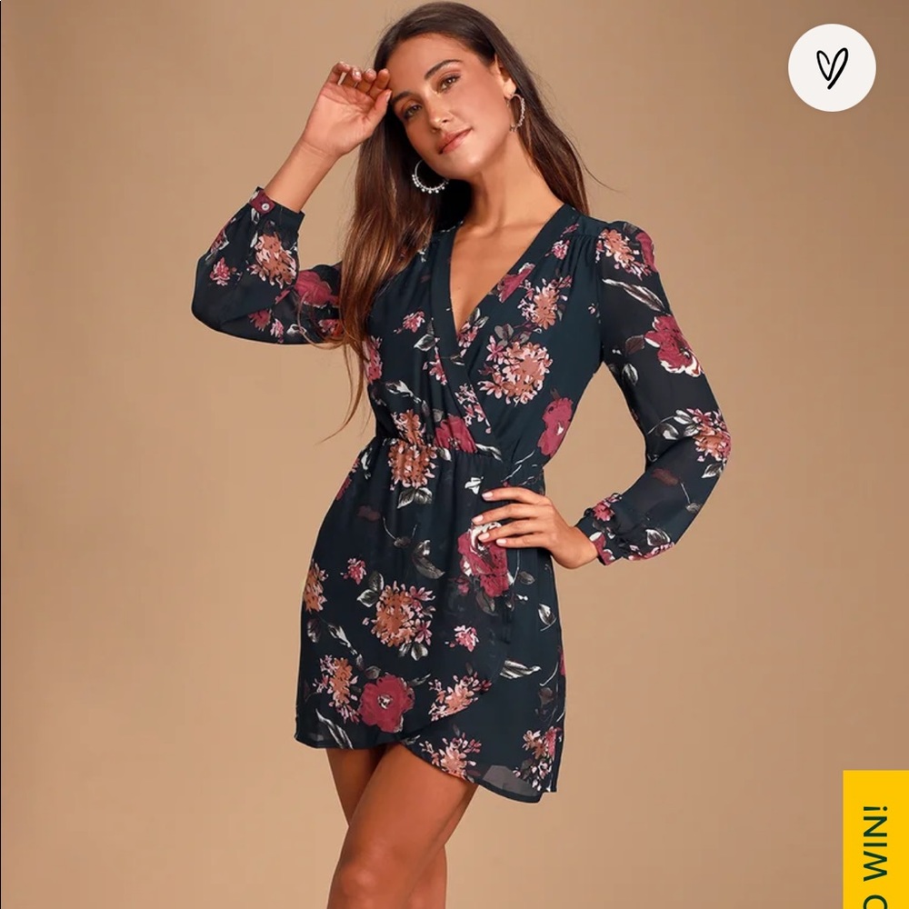 Navy Floral Print Dress